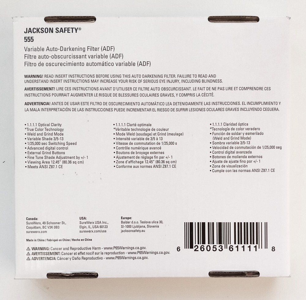 Jackson Safety 46452 TRANSLIGHT 555 Replacement Variable Auto-Darkening Filter