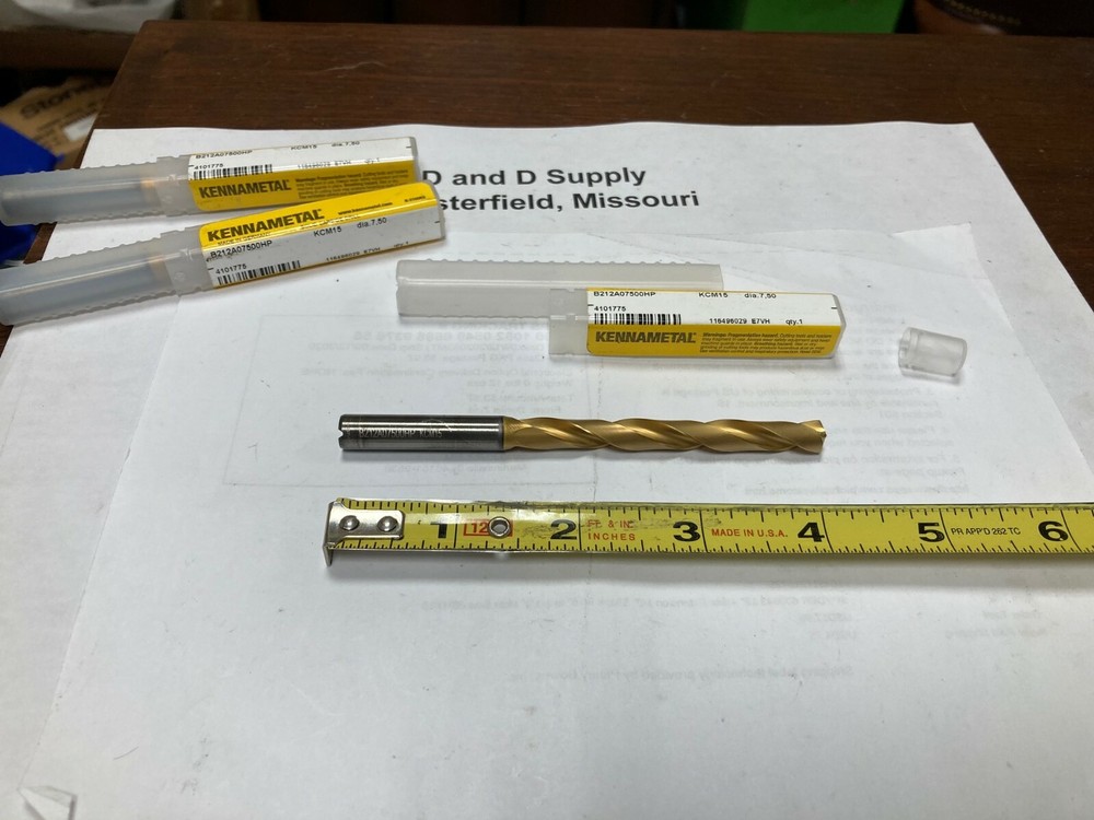 Kennametal 4101775, 7.5mm, 135° Point, Solid Carbide Coolant Taper Drill