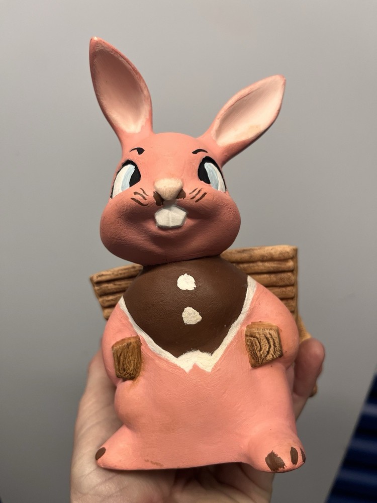 Ceramic EASTER BUNNY Pulling Cart Of Eggs | Covered Candy Dish