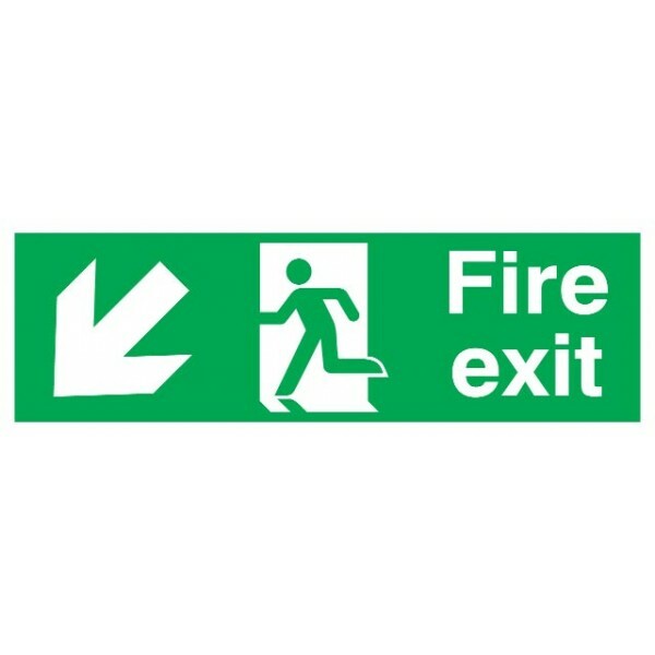 SIGNS & LABELS Fire Exit Arrow Down Left - Rigid Polypropylene - 150mm x 450mm F