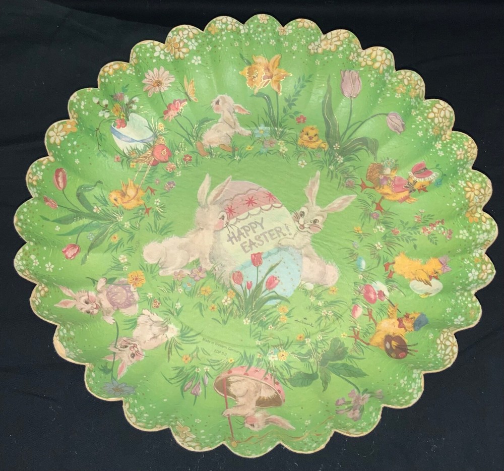 VINTAGE! HALLMARK GERMAN PRESSED PAPER COOKIE TRAY - DELIGHTFUL EASTER GRAPHICS!