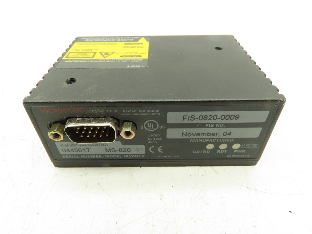 Microscan MS-820 Fixed Barcode Scanner Single Line Medium Density FIS-0820-0009
