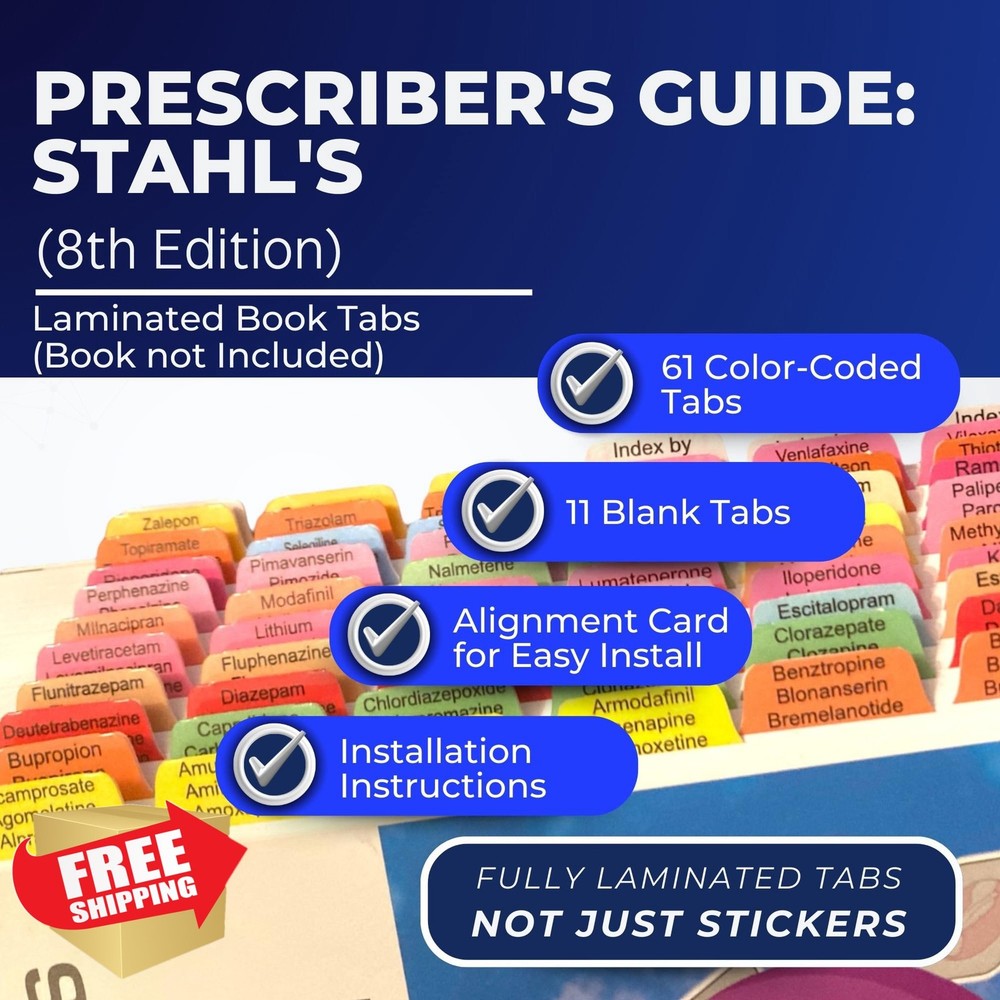 Stahl's 8th Edition Book Tabs Prescriber's Guide Laminated Color-Coded