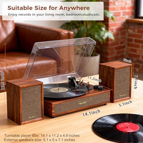 Record Player with External Speakers Vintage Bluetooth Turntable for Vinyl