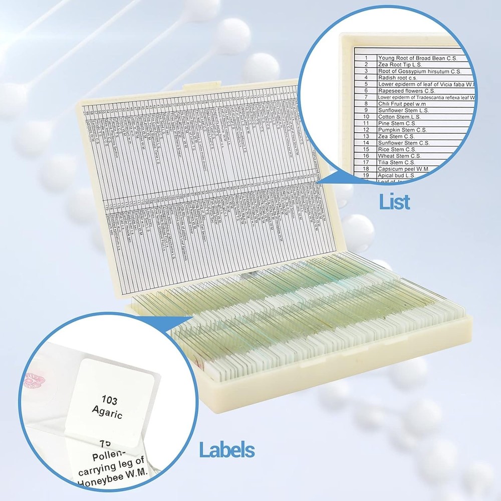 120 Microscope Slides with Specimens for Kids, Prepared Microscope Slides for Ki
