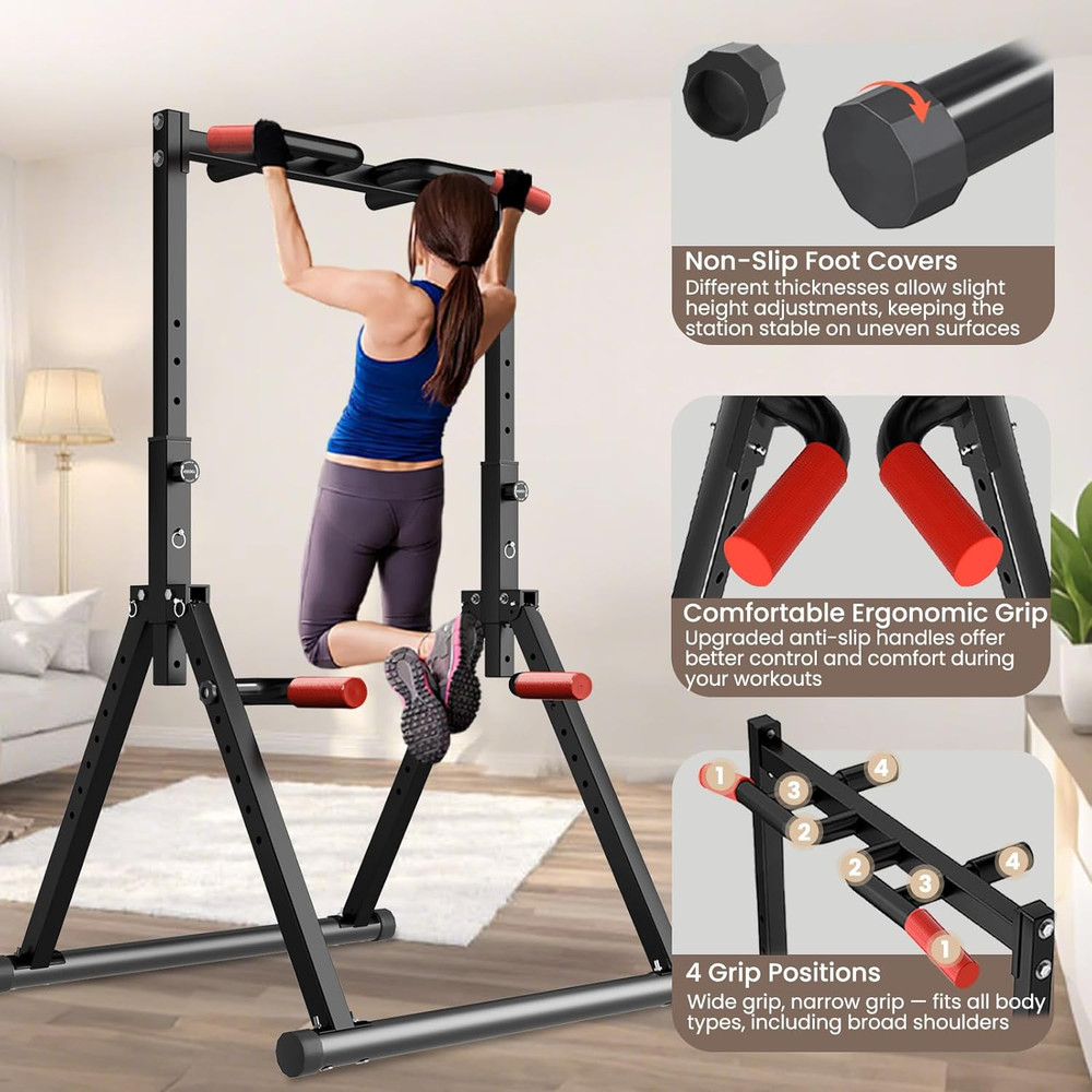 Power Tower Pull up Dip Station Foldable, Pull up Bar Station Adjustable, Multi-