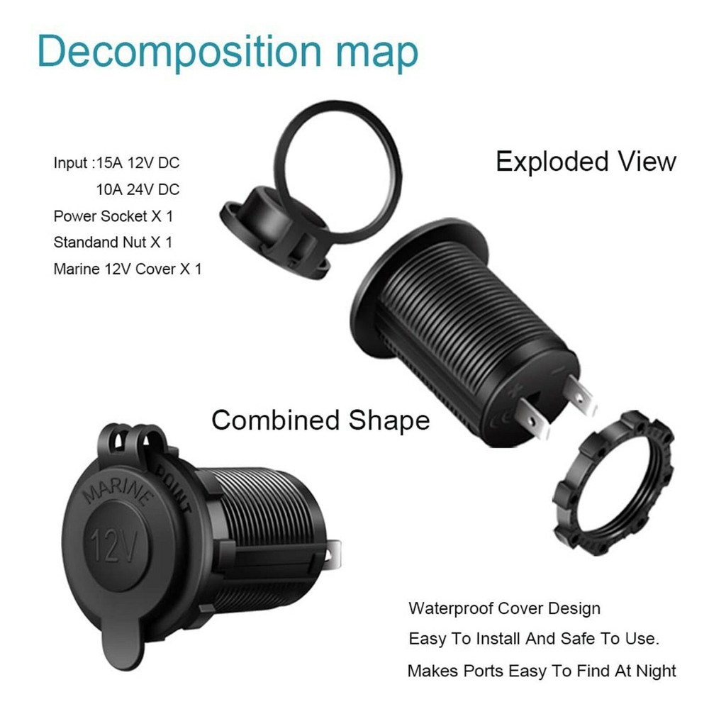 2pcs 12V Cigarette Lighter Socket Power Outlet Receptacle Plug or Car Marine ATV