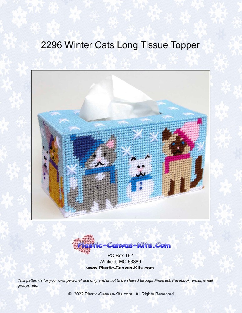 Winter Cats Long Tissue Topper-Plastic Canvas Pattern or Kit