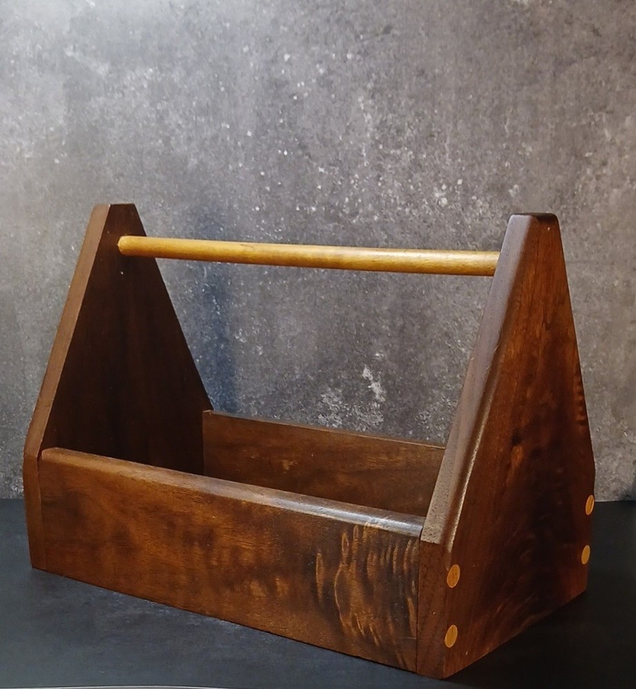 Vintage Walnut Tool Caddy/Tote With Dowel Handle • Primitive
