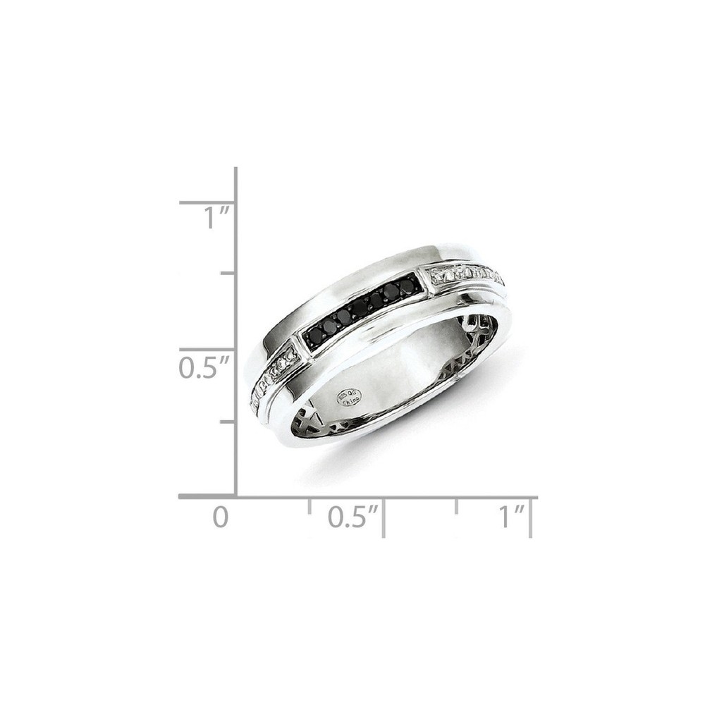 Solid 925 Sterling Silver White & Black Diamond Men's Ring (6mm) (1/8ct.) 10