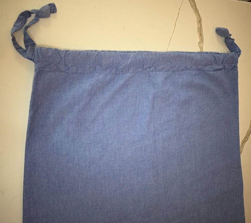 POTTERY BARN Laundry Bag Basket Liner Chambray Blue Dorm Drawstring Large