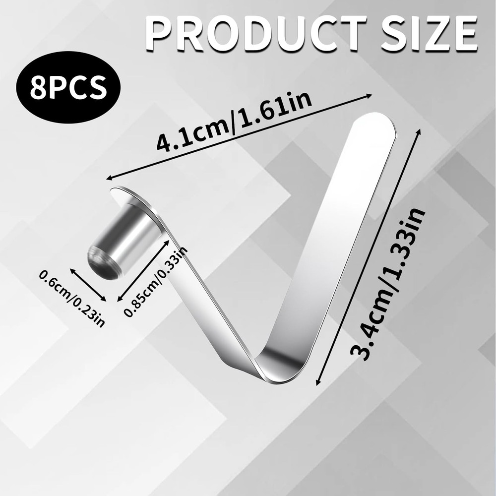 8 Pieces Paddle Spring Snap Clips - Tent Pole Clips, Small, Silver