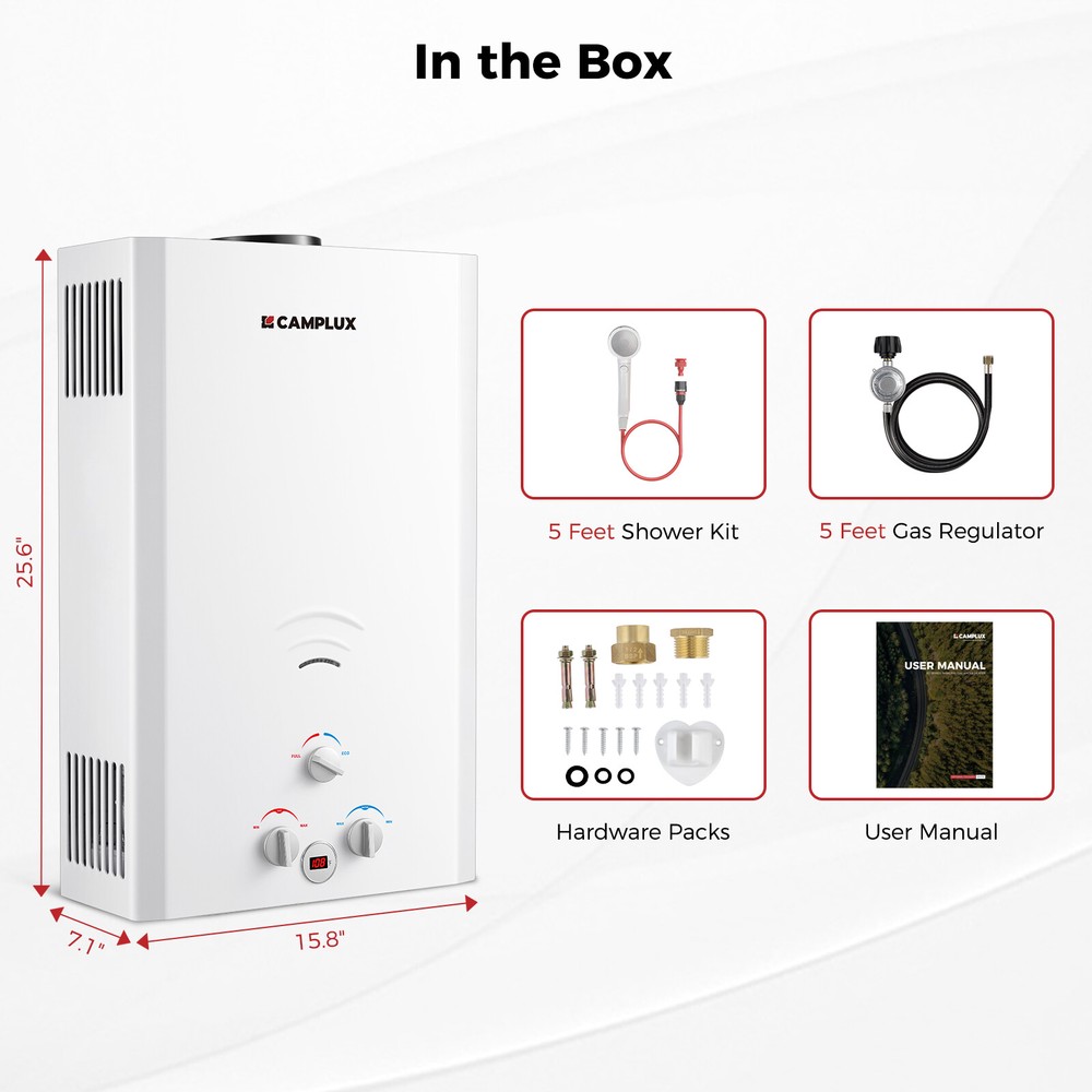 16L Tankless Propane Water Heater Outdoor Shower for Off Grid Cabins