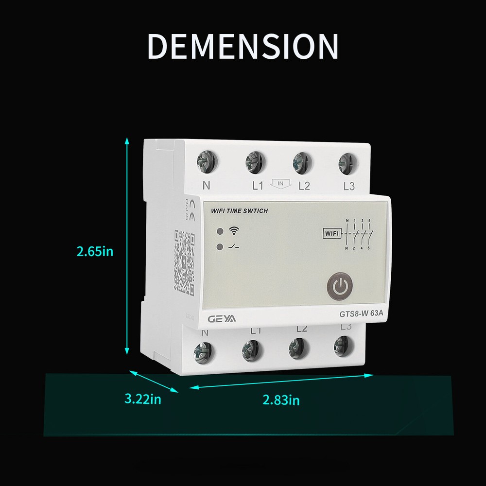 GEYA Tuya Smart Wifi Timer Relay Switch 2/4P Wireless Remote Control 63A AC220V