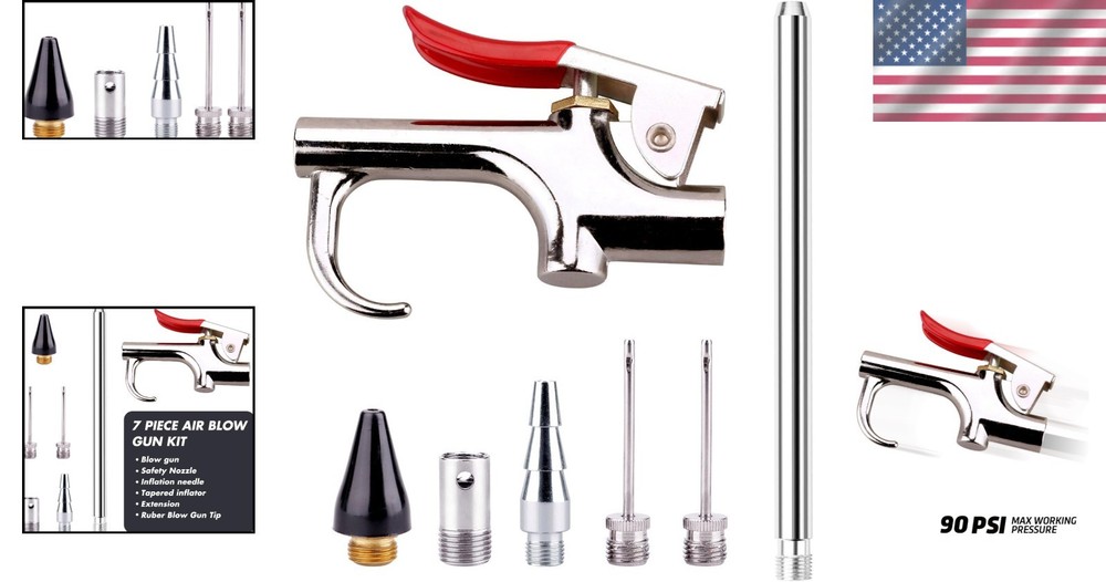 Versatile Air Compressor Tool Kit - 7 Piece Cleaning Set with Adjustable Nozzles