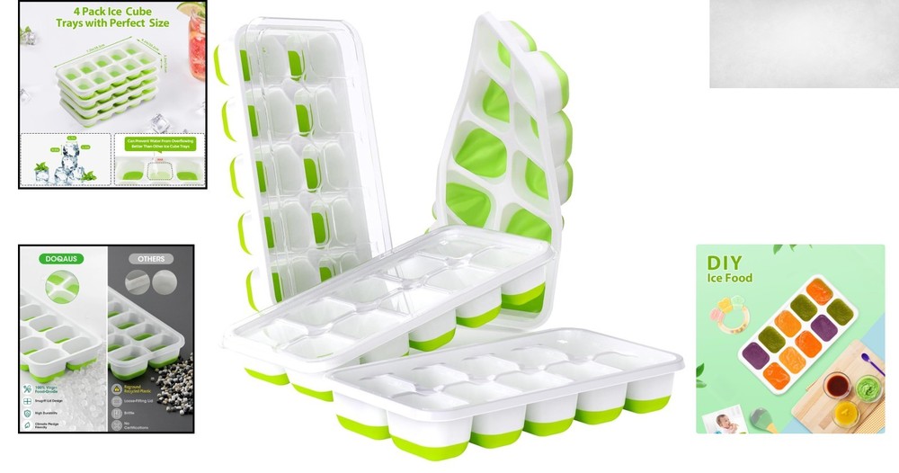 Space-Saving 4-Pack Silicone Ice Cube Trays - Easy Release & Odor-Free Design