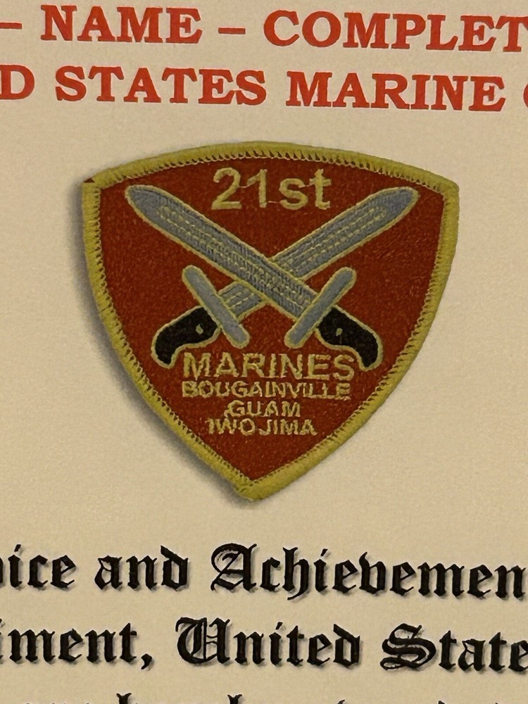U.S.M.C. / 21ST MARINE REGIMENT - REGIMENTAL COMMENDATION AWARD CERTIFICATE