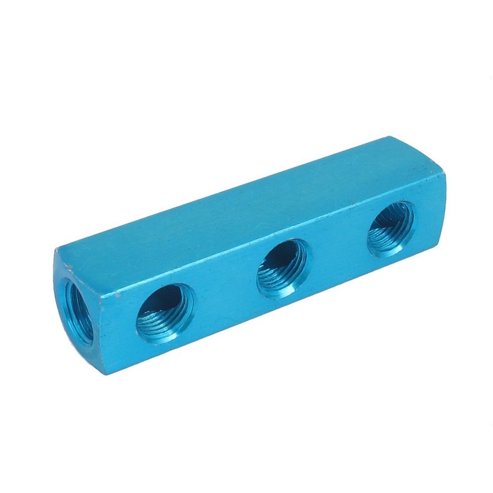 Air Compressor 1/4BSP Thread 3Ways 6Ports Hose Inline Manifold Block Socket Blue