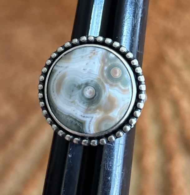 Rare Unique Sign Molly Avellar Cape Cod Ocean Jasper sterling Silver ring Size 9