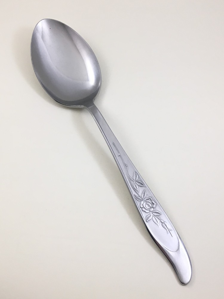 SILHOUETTE SST1 Rose Pattern Stainless Japan Solid Serving Spoon 8 1/4"