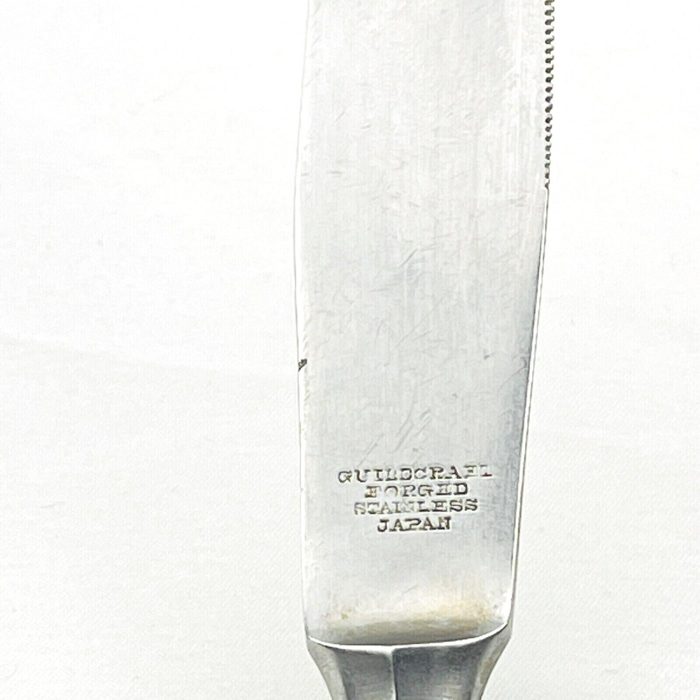 VTG Mid Century Guildcraft Forged Stainless Black Handle Pattern SS Flatware Set