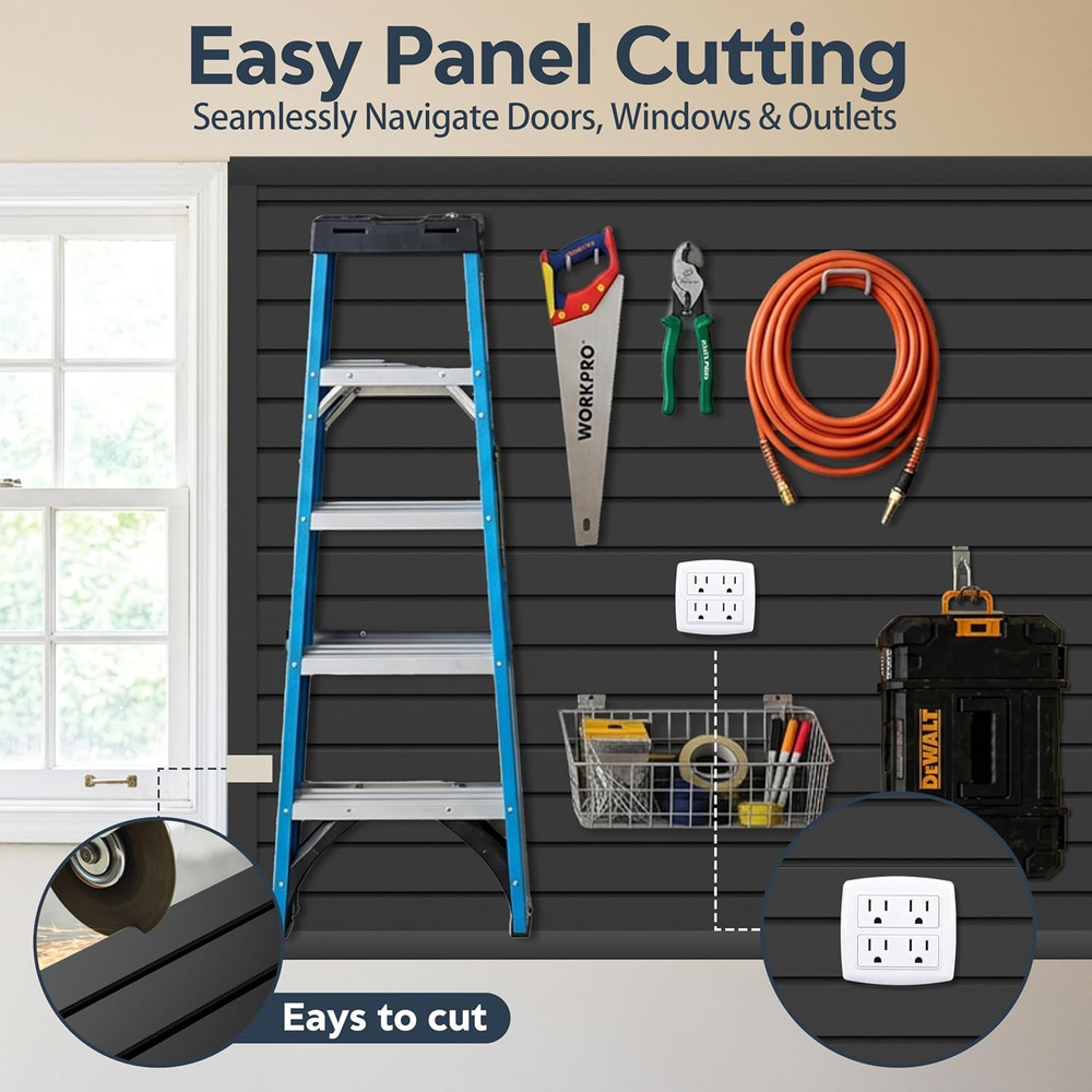 Black PVC Slat Wall Panel 4x8ft - Garage Tool Organizer & Storage System