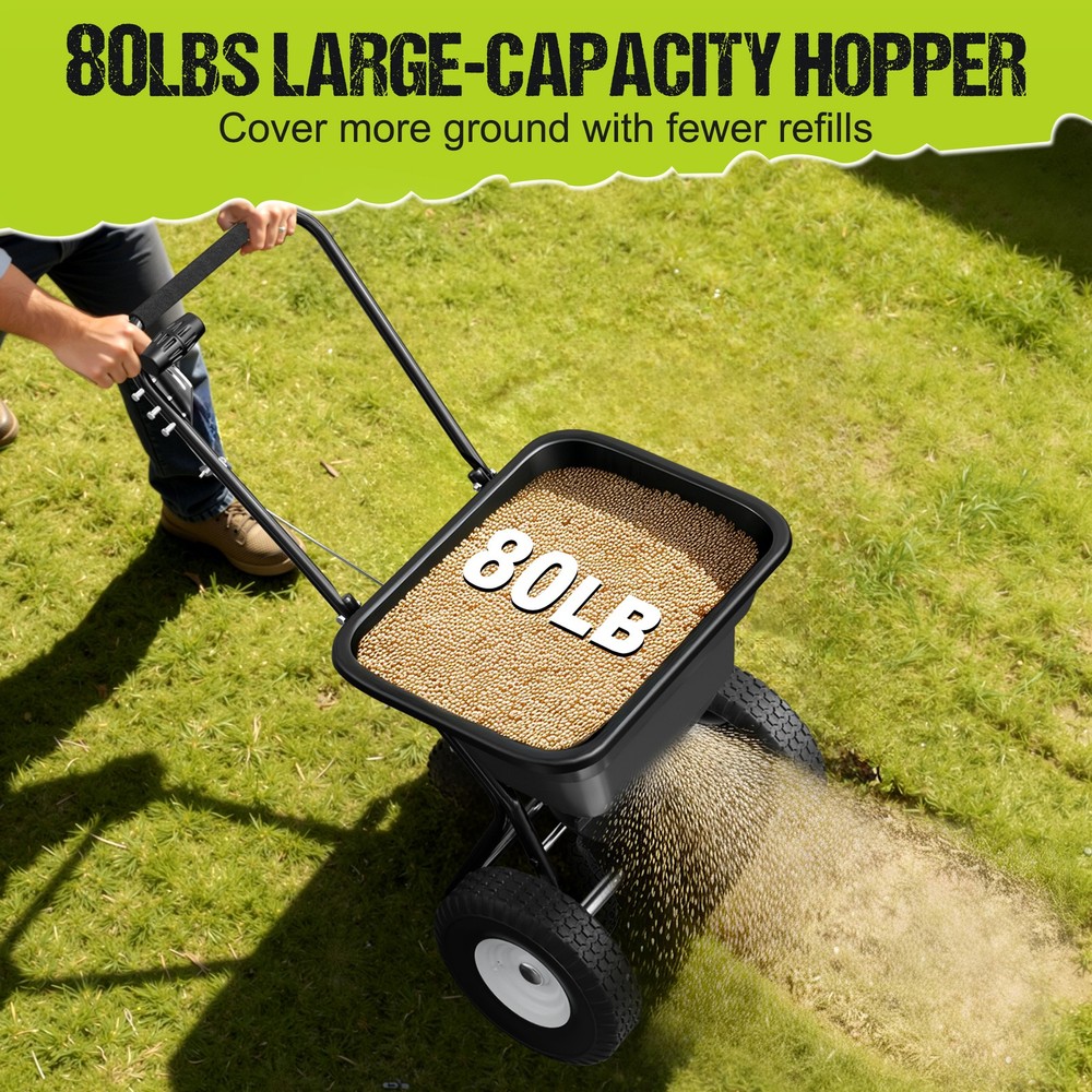 Fertilizer Spreader 80LBS Capacity 0–10FT Spreading Width Seed & Salt Spreader