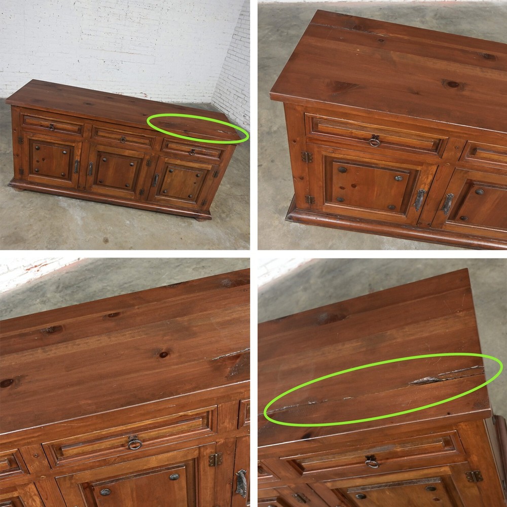 Spanish Revival Rustic Solid Pine Sideboard Style of Artes De Mexico Intern'tnl