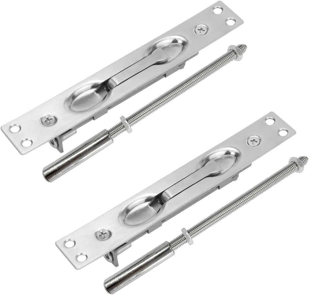 2 Sets 6.7 Inch Extension Flush Bolt for Double Doors Satin Silver Flip-Lever