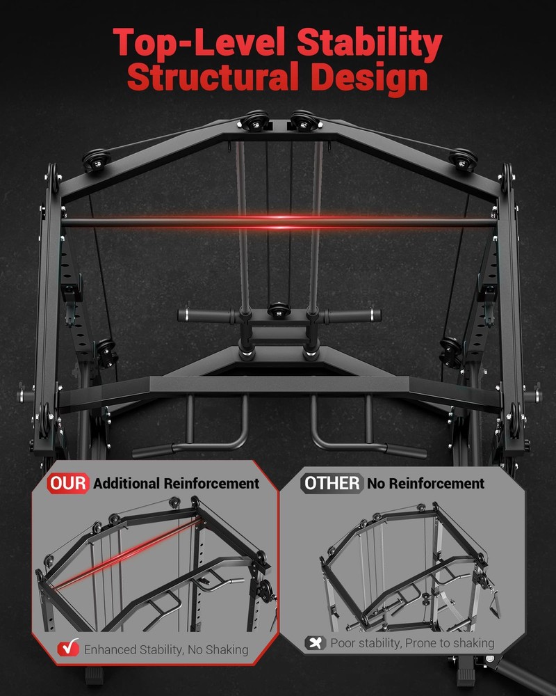 Power Cage Multi-Function Power Rack Home Gym with Pulley System Workout Machine