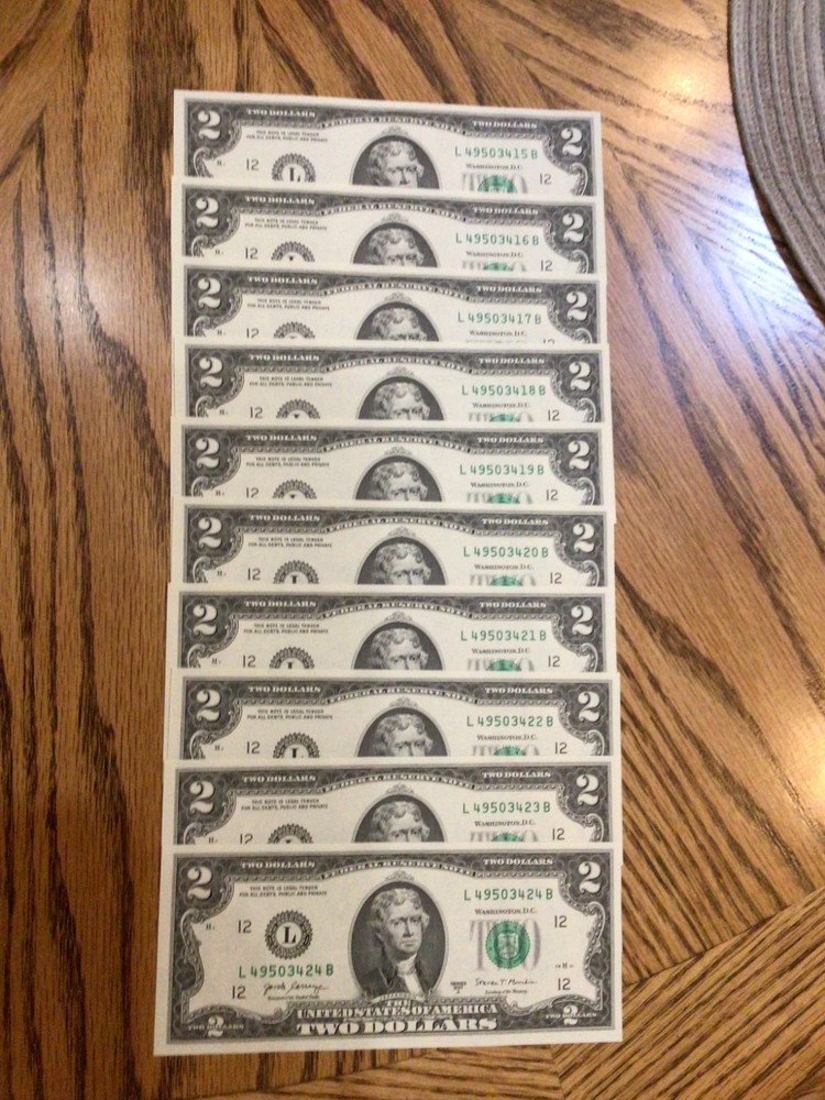 2017A Two Dollar Bill Uncirculated Consecutive Sequential -1 Note