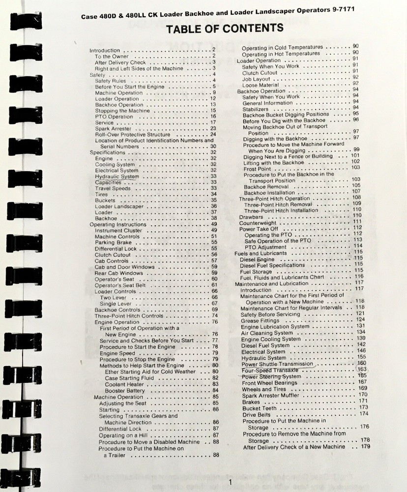 Case 480D 480LL CK Tractor Loader Backhoe Operators Manual Owners Book