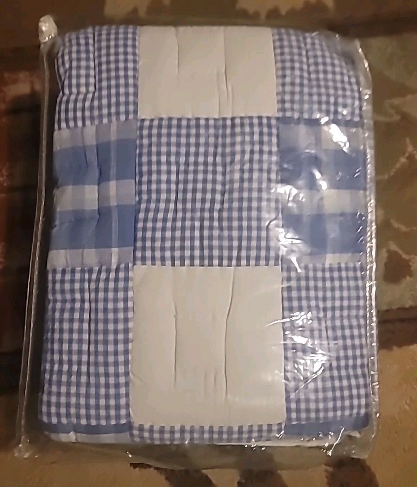 blue plaid crib comforter (new)