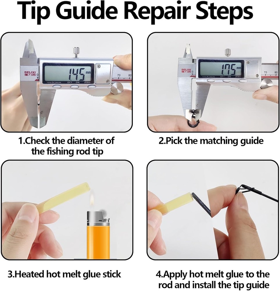 Fishing Rod Tip Repair Kit - Includes Eyelet Replacements & Tools