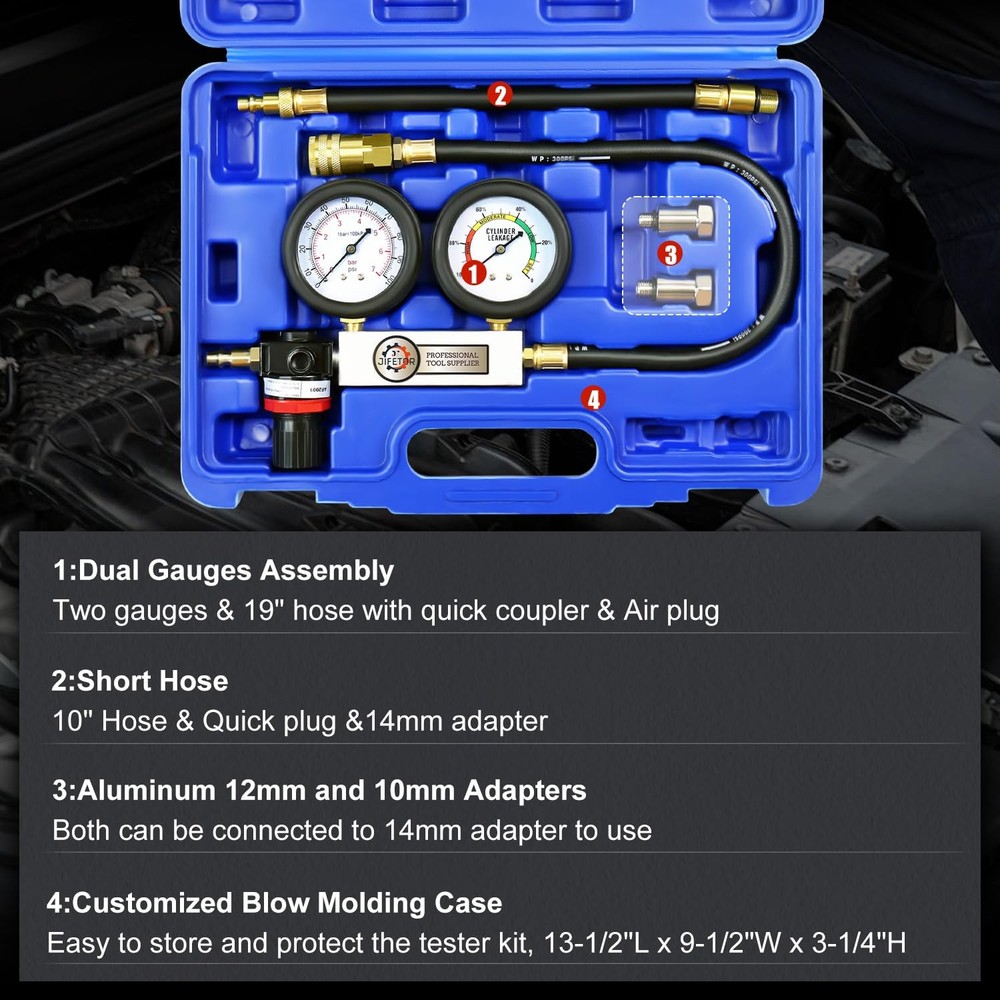 Cylinder Leak Down Tester Kit Professional Dual Pressure Gauges Engine Compressi