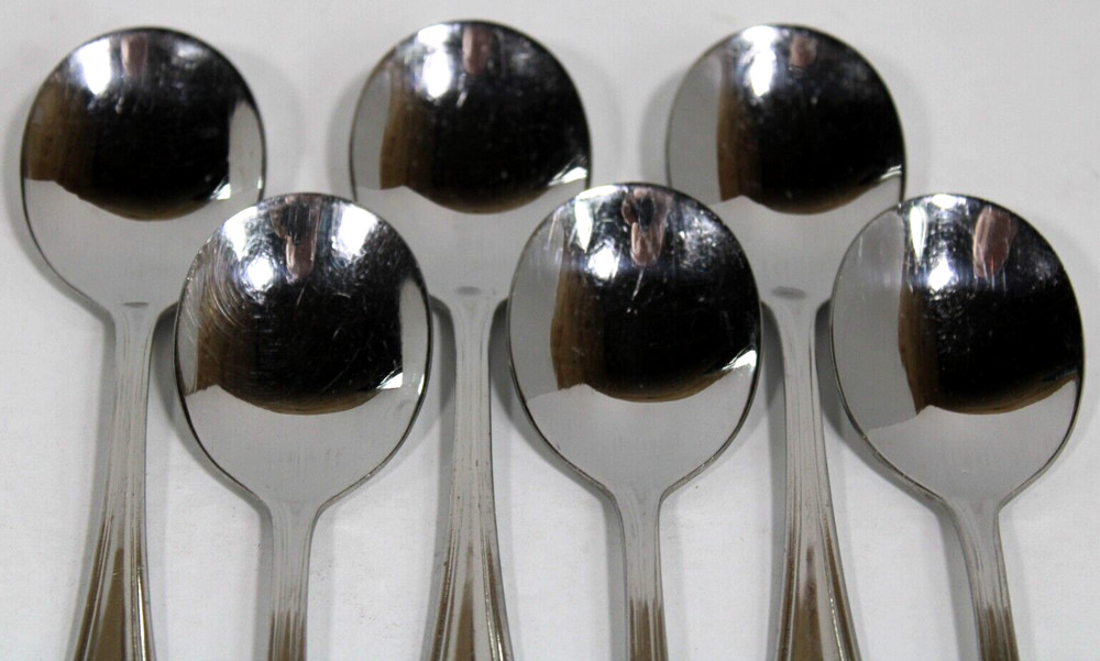 6 Adcraft Avalon Stainless Flatware Round Spoon, Small Soup Spoon 5 7/8 inch