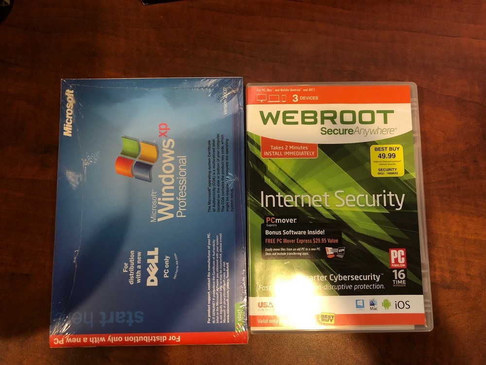 Combo New Sealed Microsoft Windows XP Professional and Webroot SecureAnywhere