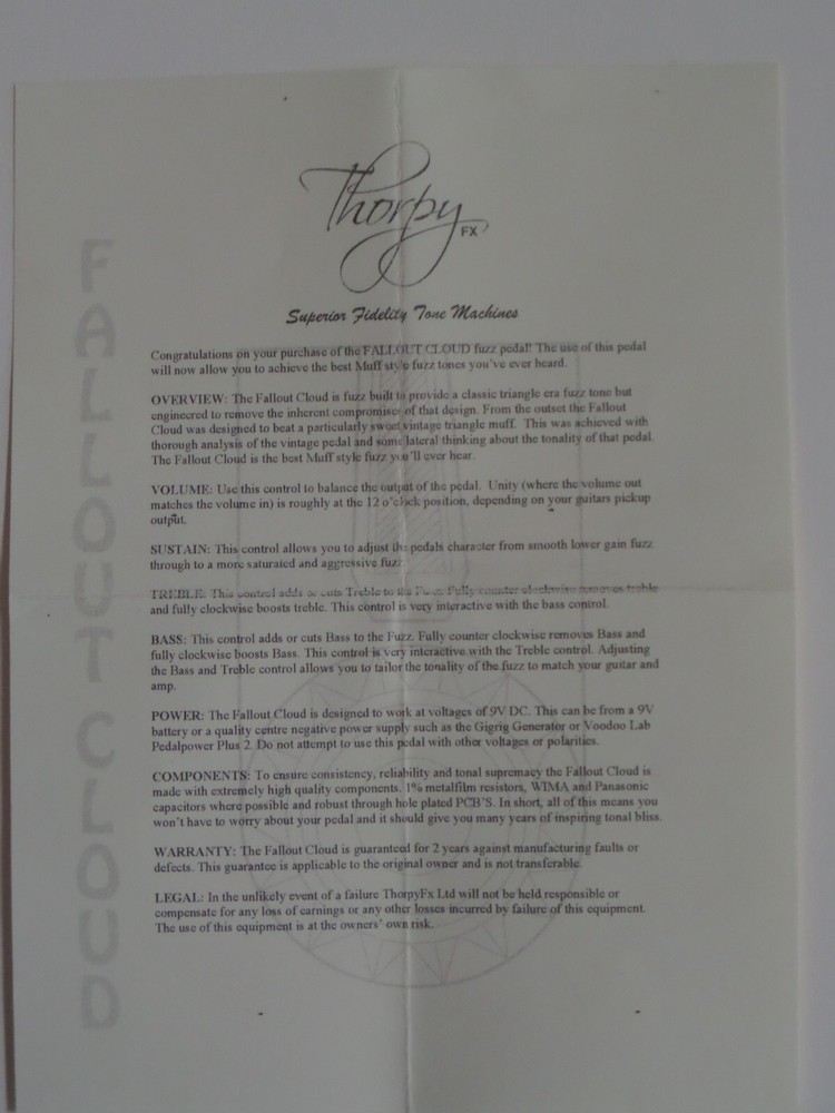 ThorpyFX Fallout Cloud V2 Fuzz Guitar Effect Pedal