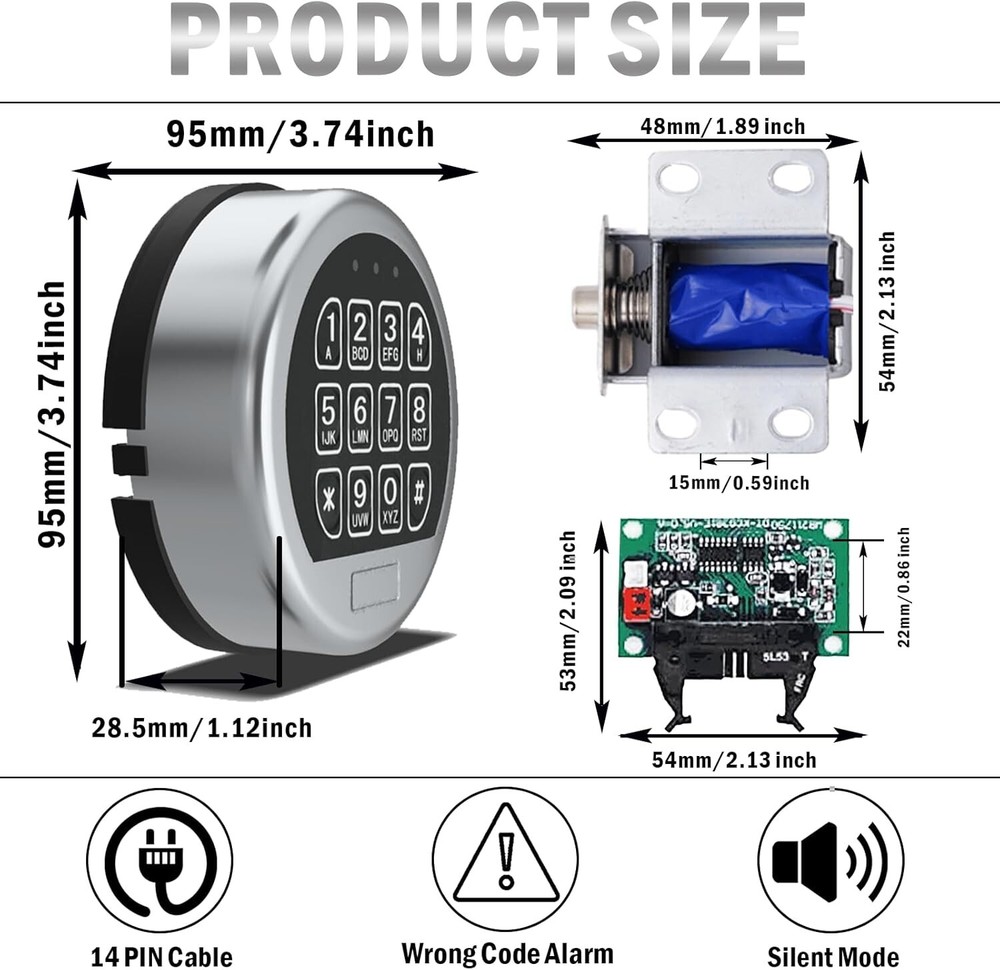 High quality Gun Safe Lock Replacement Chrome Keypad With Solenoid Lock