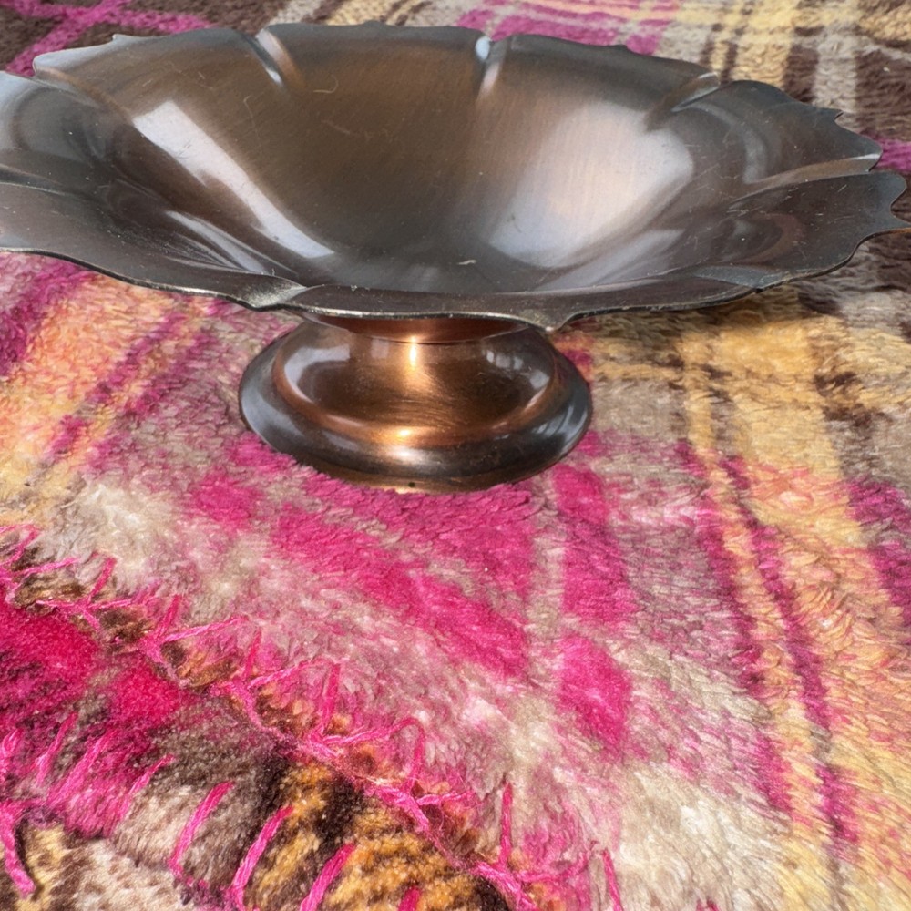 Copper Candy Dish Plate Pedestal 6" round
