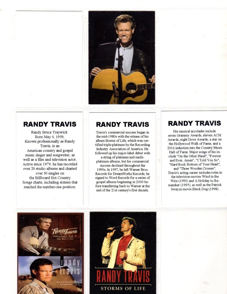 RANDY TRAVIS CUSTOM NOVELTY TRADING CARD 6 CARDS SET