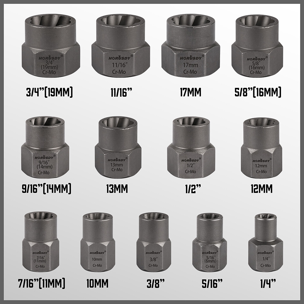 Impact Bolt Extractor Set Nut Remover Set Stripped Extraction Socket Tools 15pcs