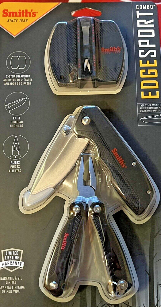 Smiths Edge Sport Combo Lock Blade Knife Multi Tool Sharpener NEW StainlessSteel