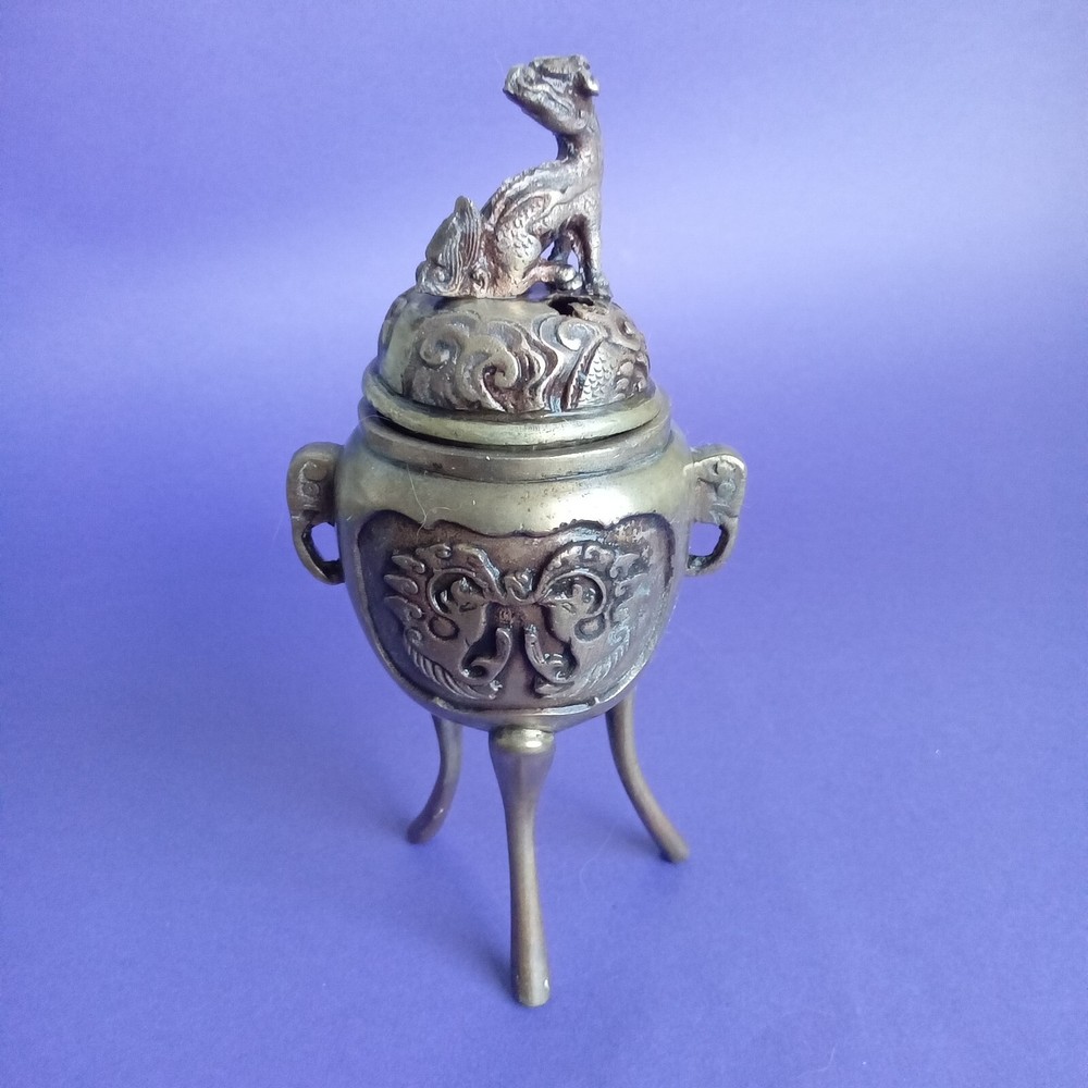 Vintage Brass Incense Burner with Fu Dog