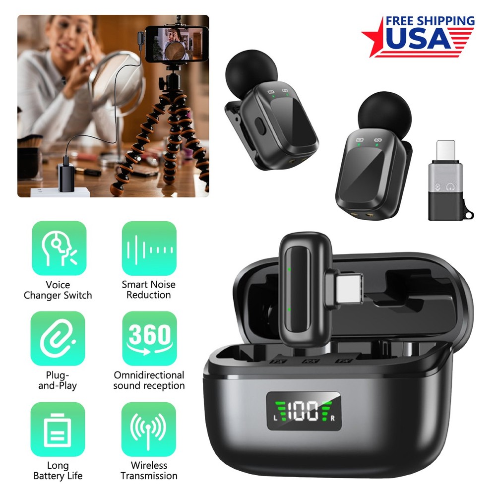 Wireless Microphone Mini Mic for iPhone/Android Phone, LED Display Lavalier Mic
