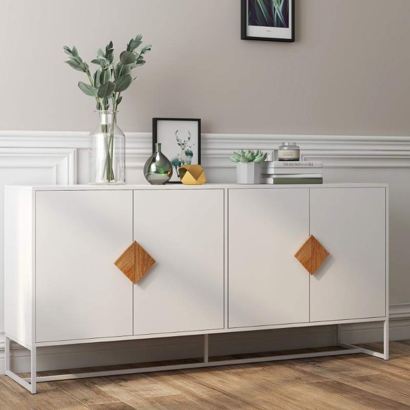 Solid wood special square handle design with 4 doors and double storage sideboar