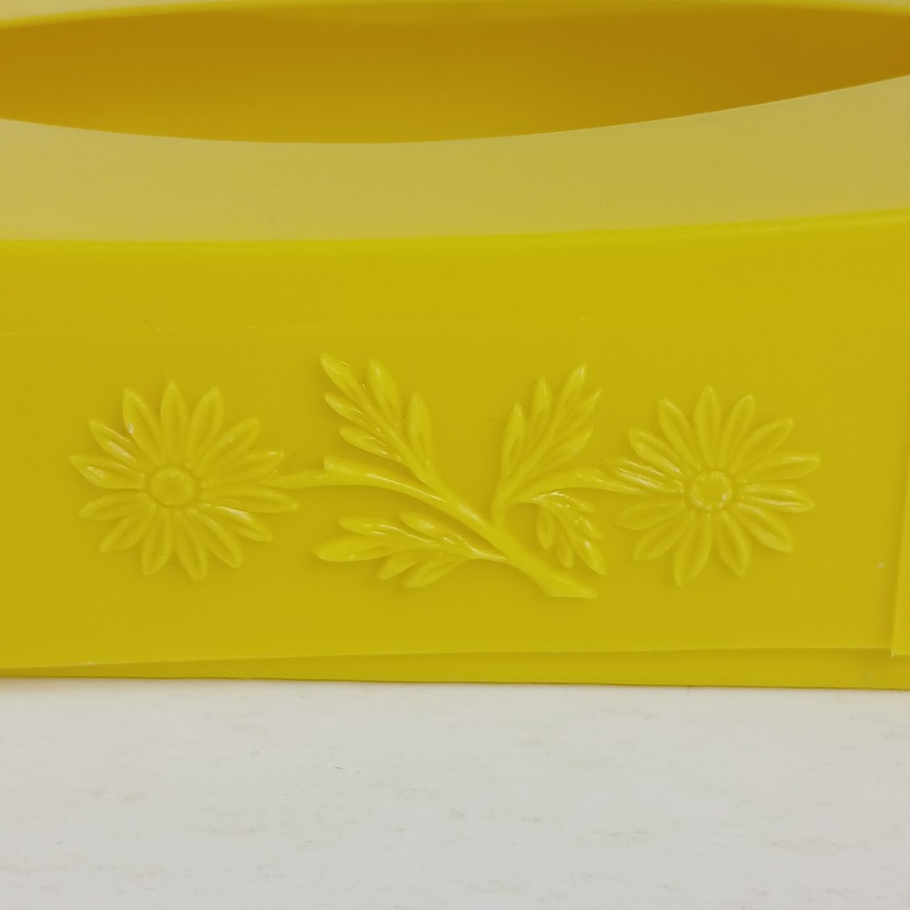 Vintage 1970s Tissue Box Holder Yellow Flowers Rectangular Removeable Lid