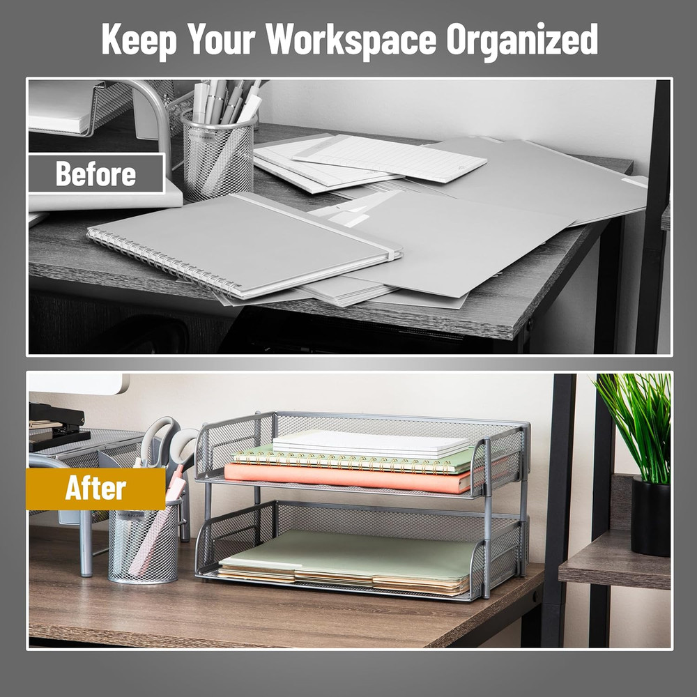 Stackable Paper Tray, Desktop Organizer, File Storage, Office, Metal Mesh, 13.5"