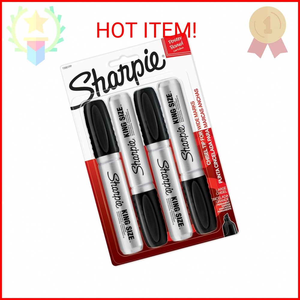 Sharpie King Size Permanent Marker, Large Chisel Tip, Poster Boards, 4 Count