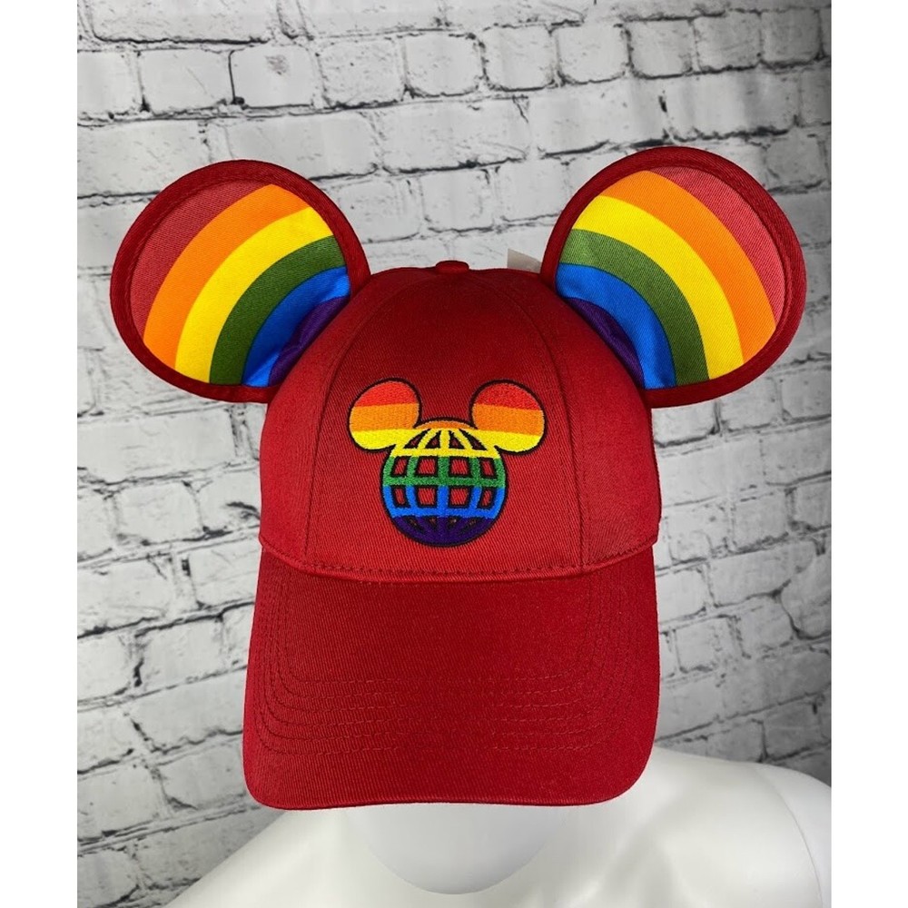 Walt Disney Mickey Mouse Ears Rainbow Pride Adjustable Hat Cap Red
